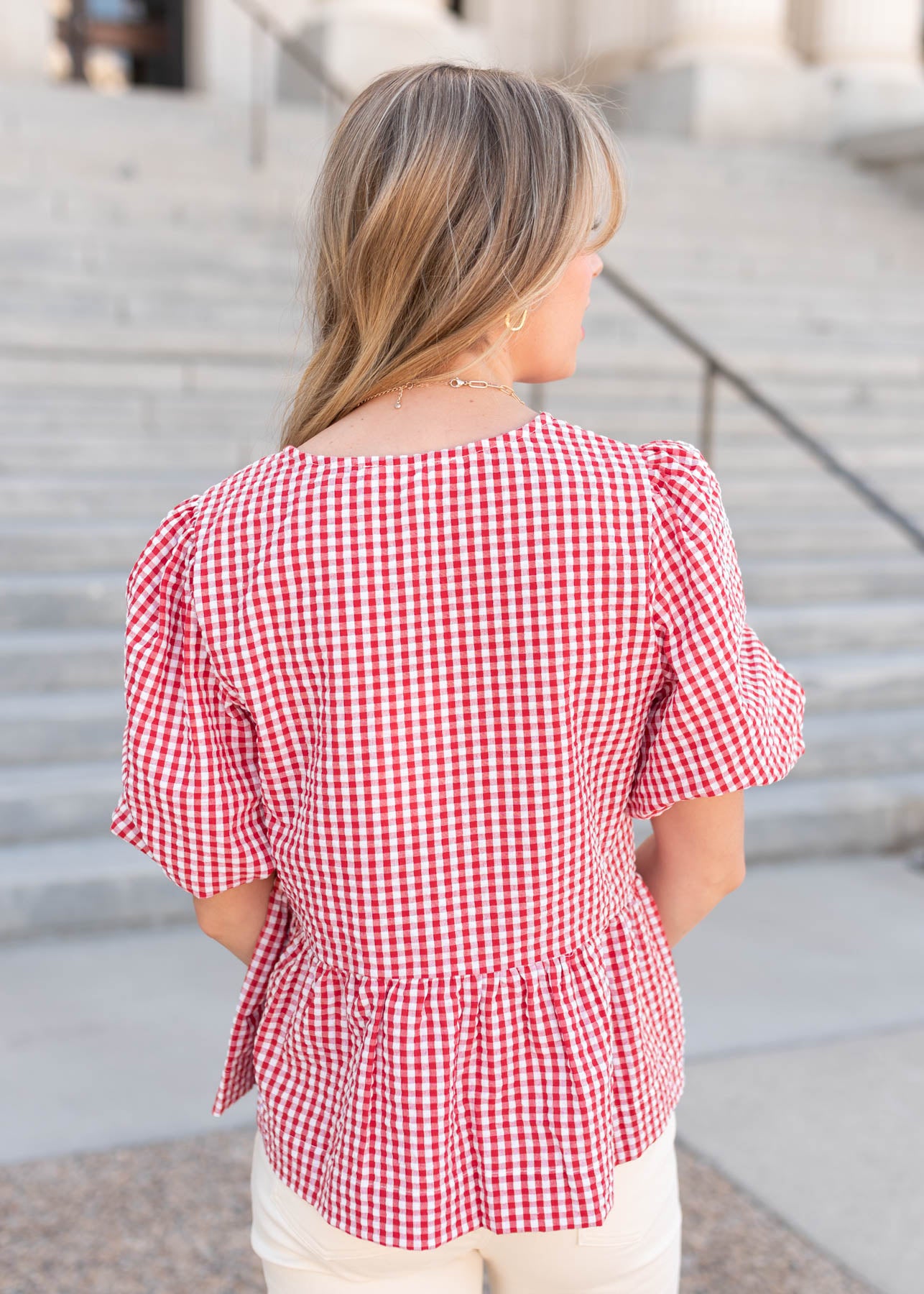 Back view of the red gingham top