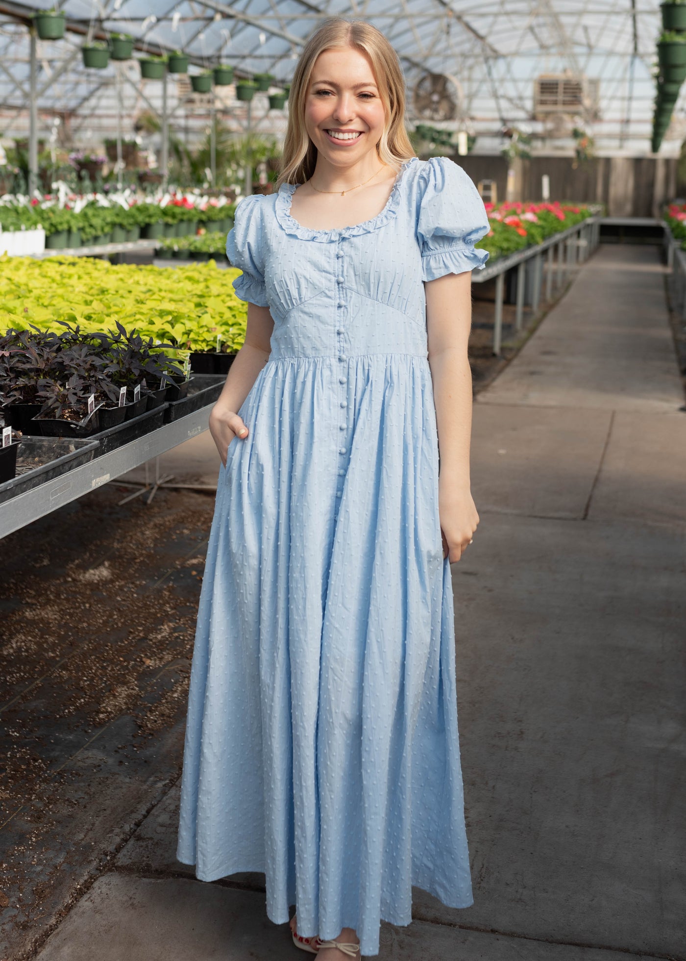 blue swiss dot dress Blue Ruffle Bib Swiss Dot Dress