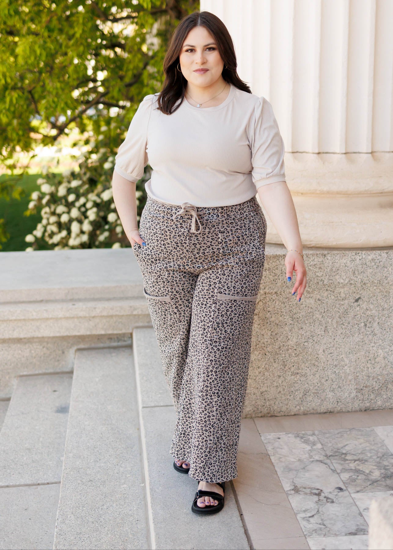Wide leg plus size ash bown leopard pants