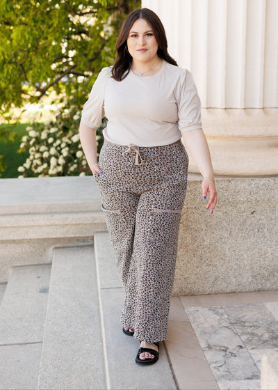 Wide leg plus size ash bown leopard pants