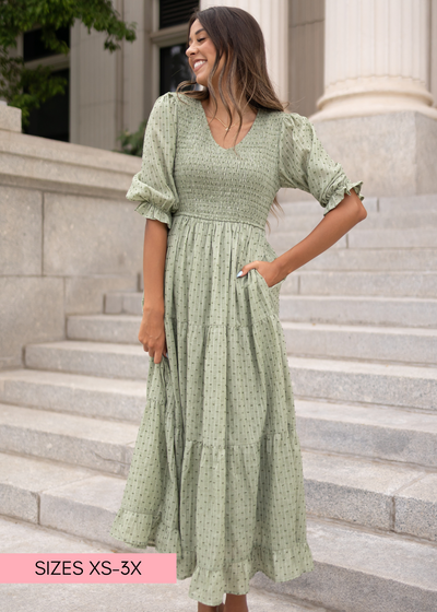 Green smocked dress