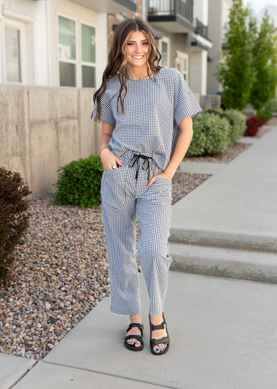 Short sleeve black gingham top