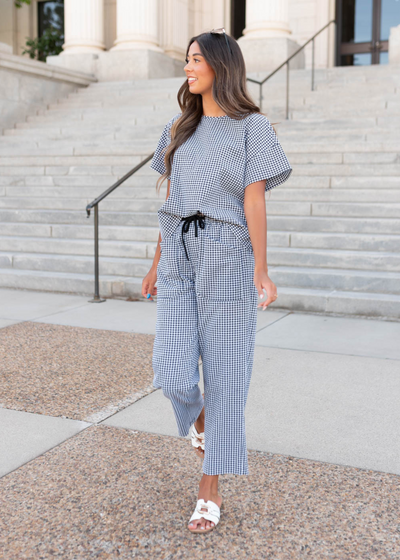 Lois Black Gingham Top