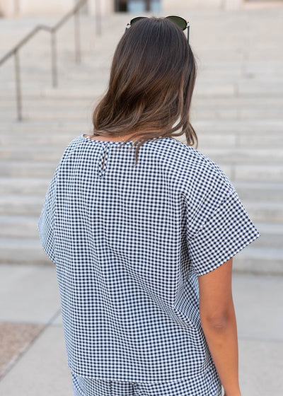 Back view of the black gingham top