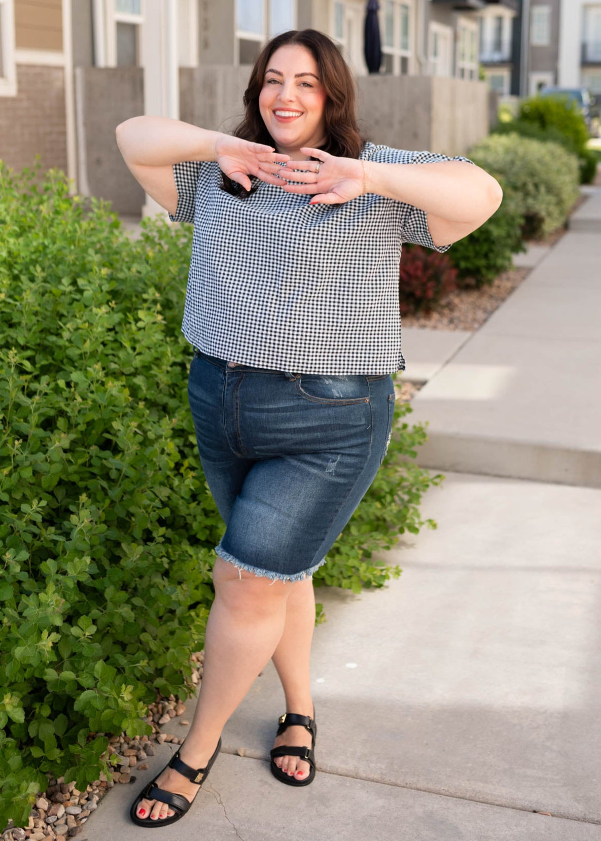 Plus size black gingham top