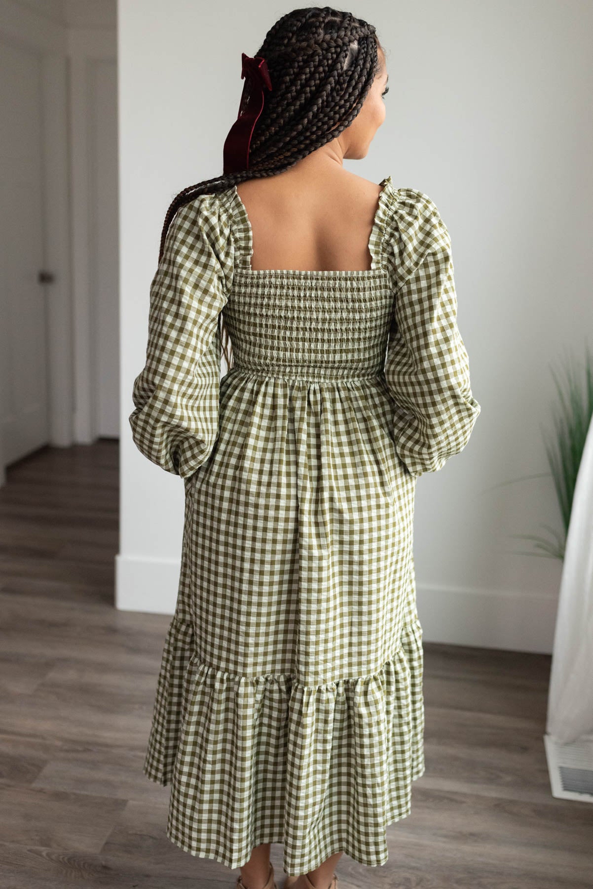 Lorena Olive Gingham Square Neck Dress Elloh Lena Layne Lorena Olive Gingham Square Neck Dress Elloh Lena Layne