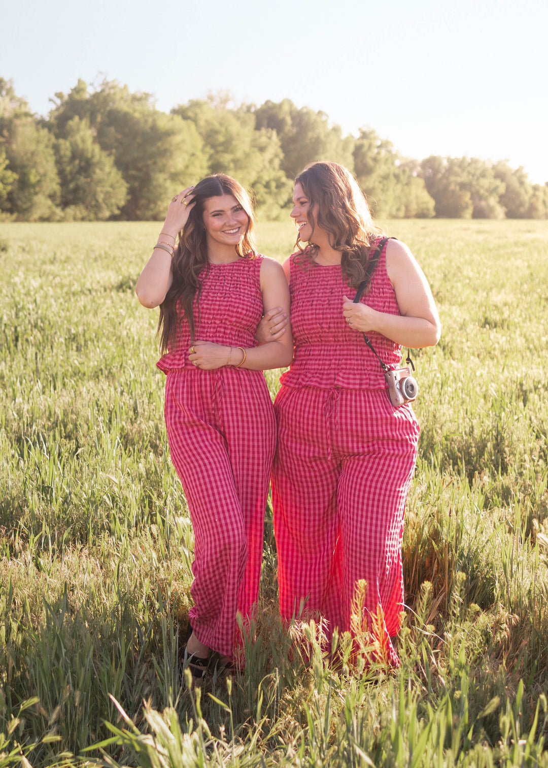 Lottie Fuchsia Gingham Wide-Leg Pants - Drawstring Waist, Pockets