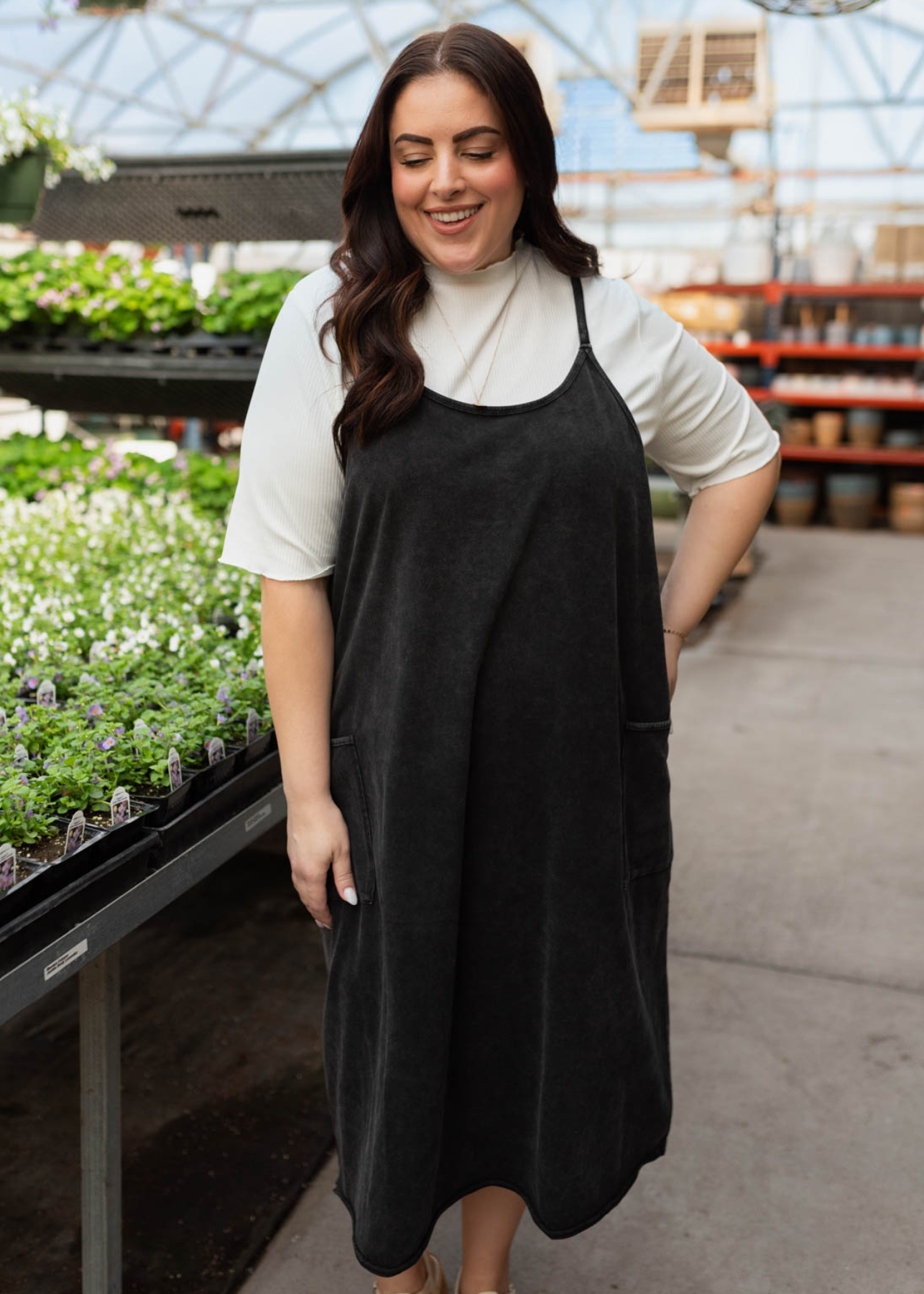 Plus size black washed jumper dress