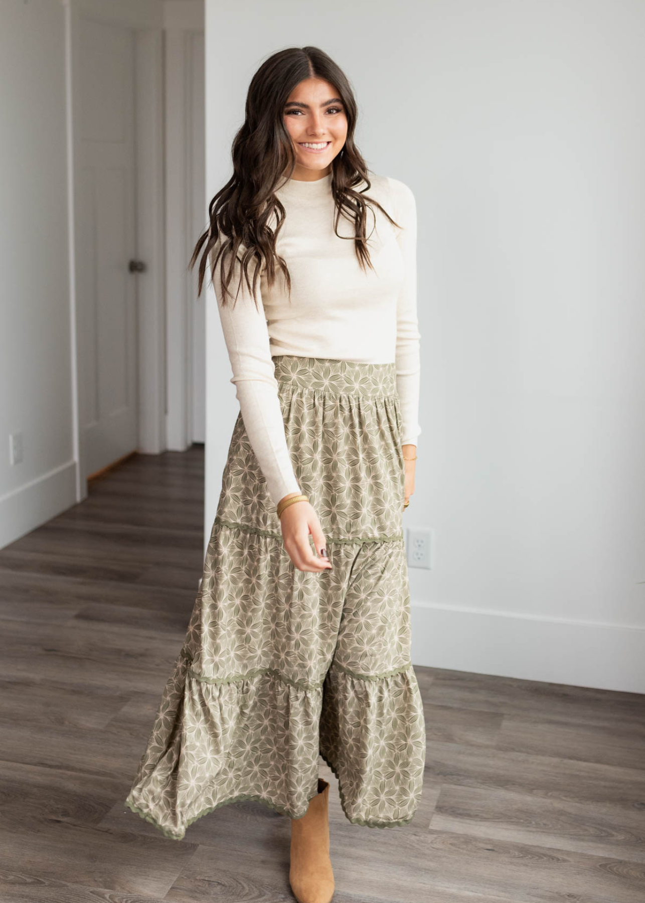 Olive floral skirt