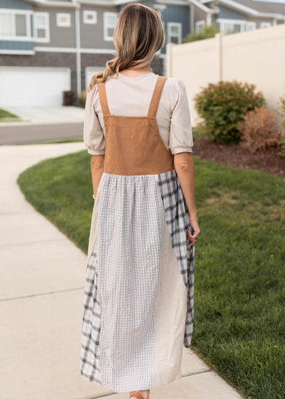 Back view of the patchwork overall dress