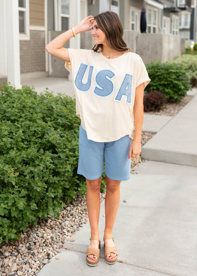 Knit light blue shorts