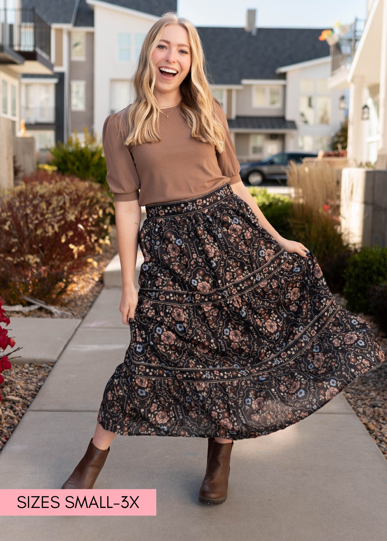 Luna Black Floral Skirt