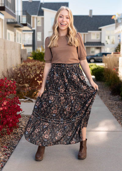 Luna Black Floral Skirt