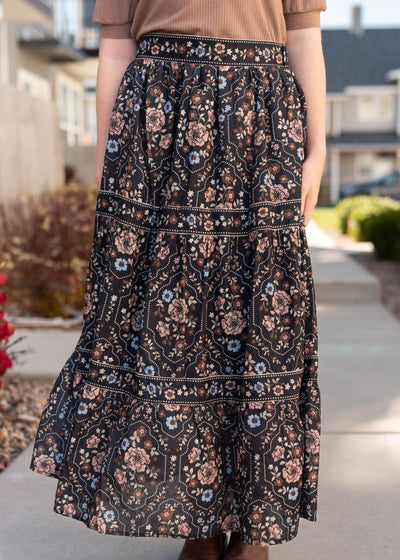 Luna Black Floral Skirt