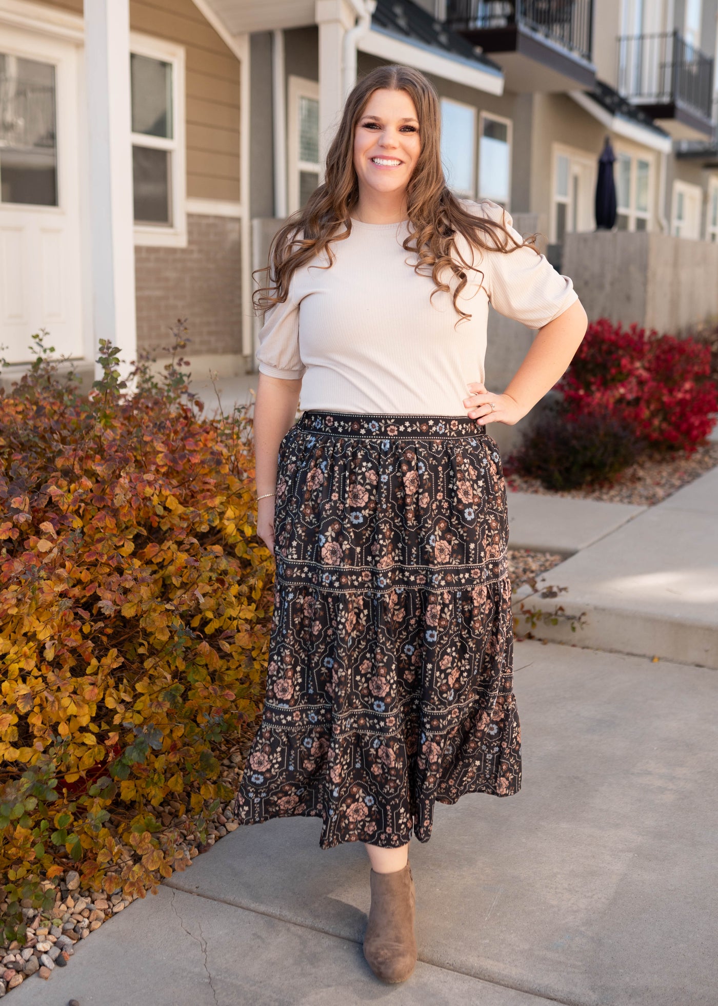 Luna Black Floral Skirt