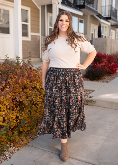 Luna Black Floral Skirt