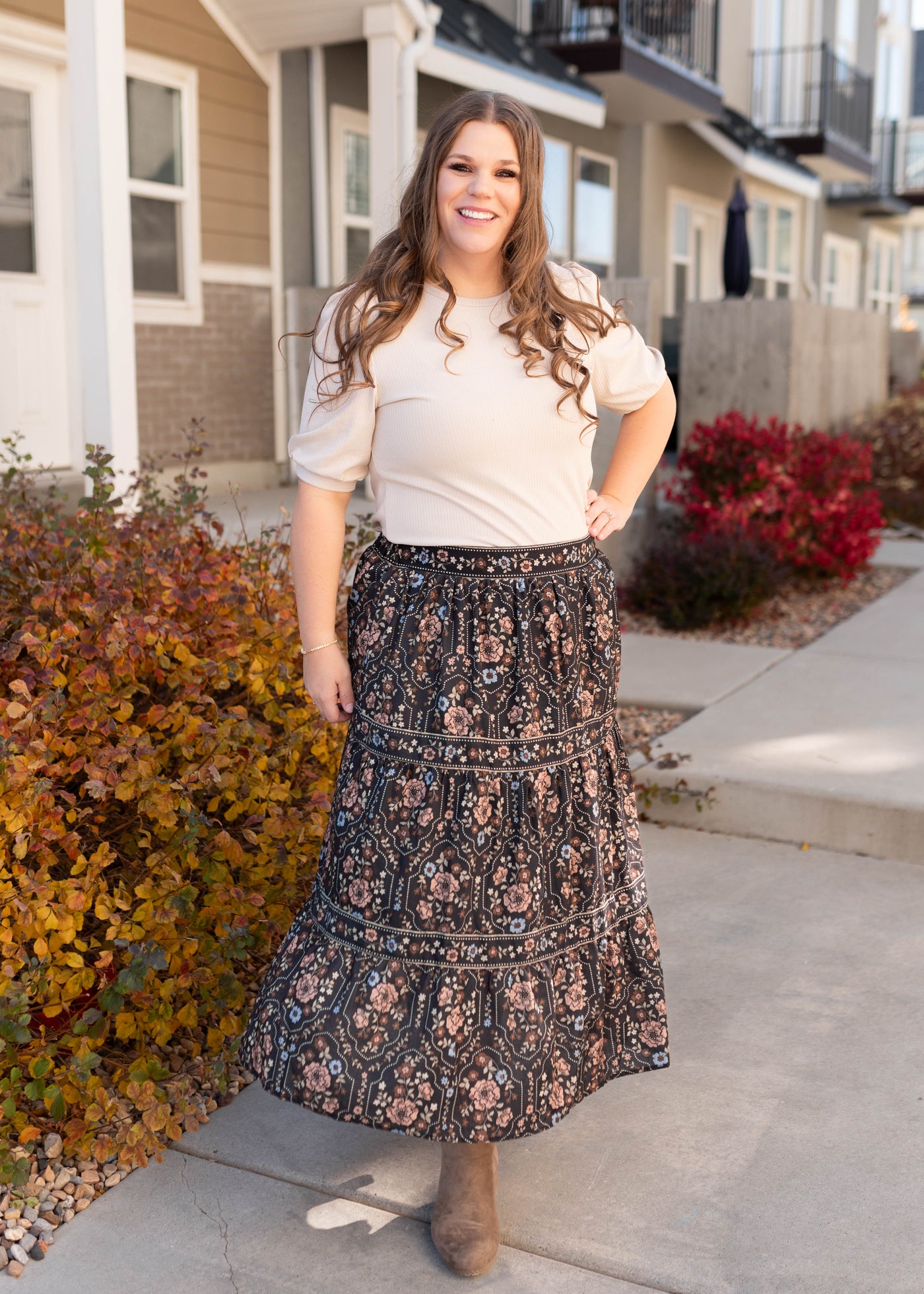 Luna Black Floral Skirt