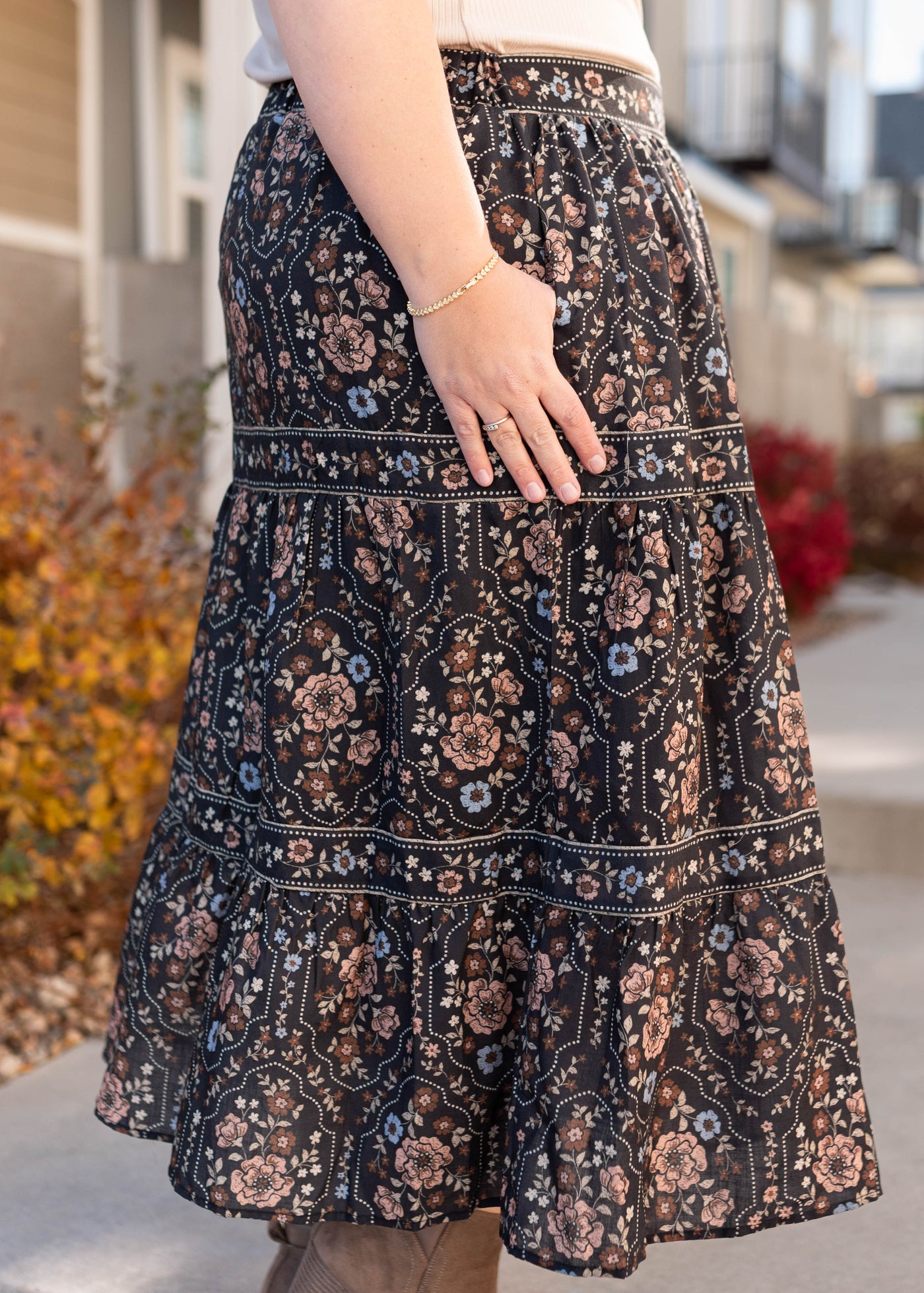 Luna Black Floral Skirt