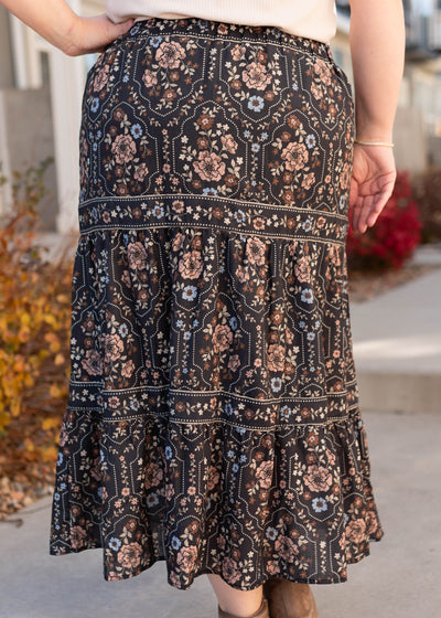 Luna Black Floral Skirt