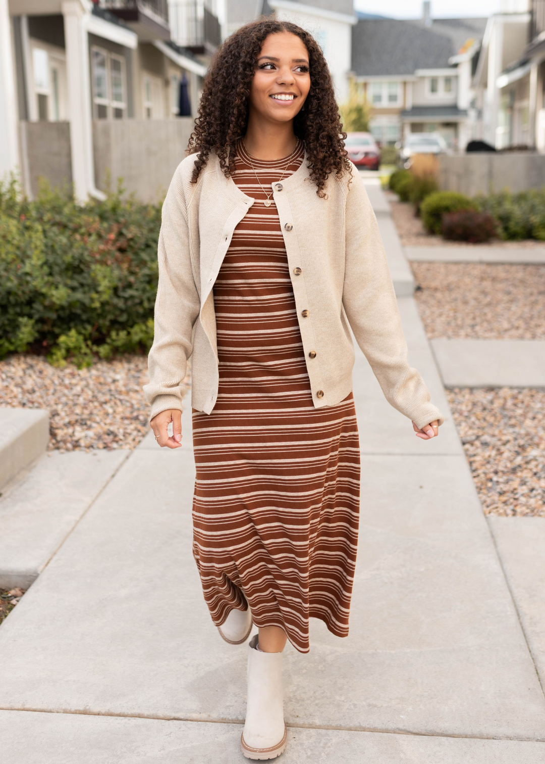 Lynette Brown Striped Maxi Dress Tea N Rose – Lena Layne