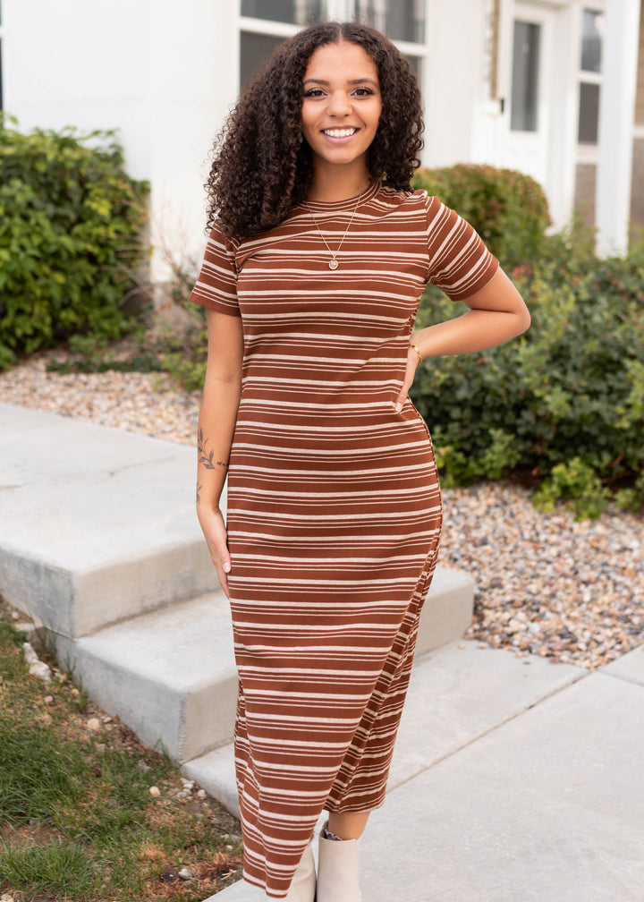Lynette Brown Striped Maxi Dress Tea N Rose – Lena Layne