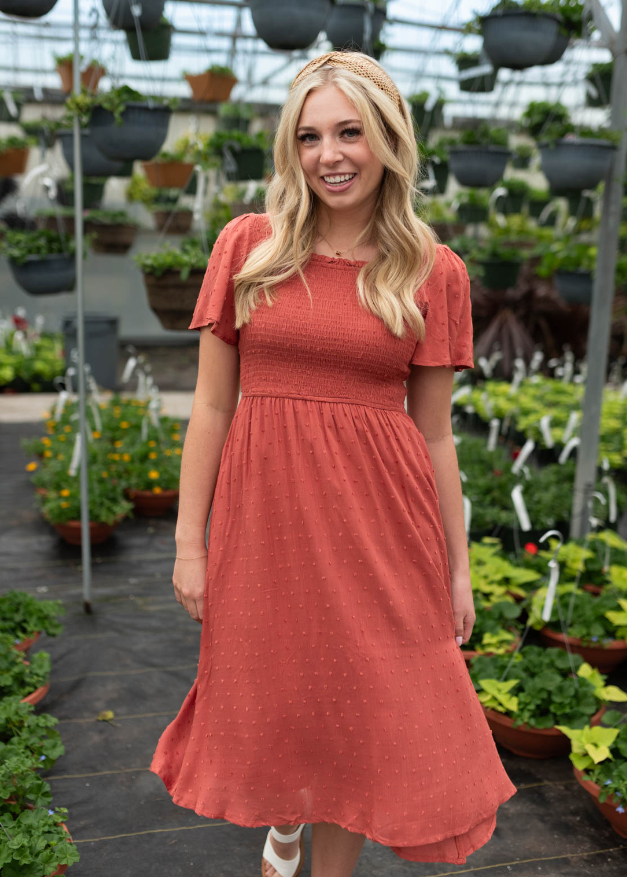 Lynley Clay Square Neck Dress