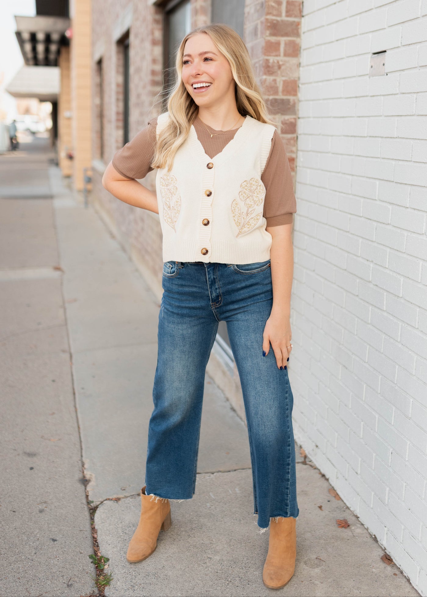 Button up flower patch sweater vest