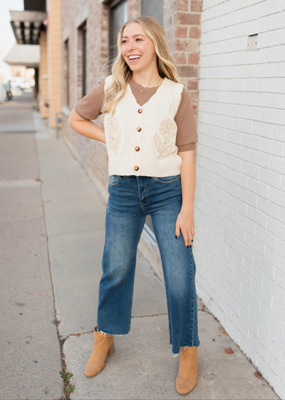 Button up flower patch sweater vest