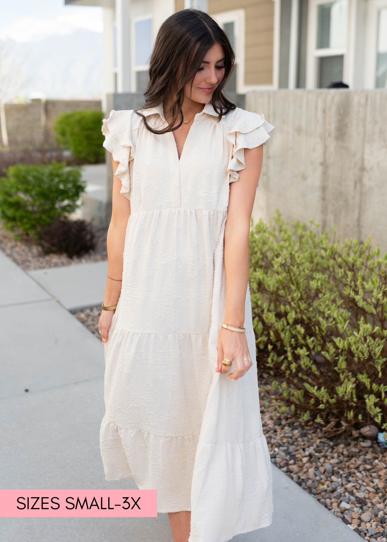 Natural flutter sleeve dress