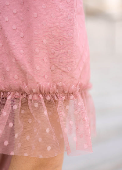 Short sleeve plus size dusty pink dress with ruffle on sleeve