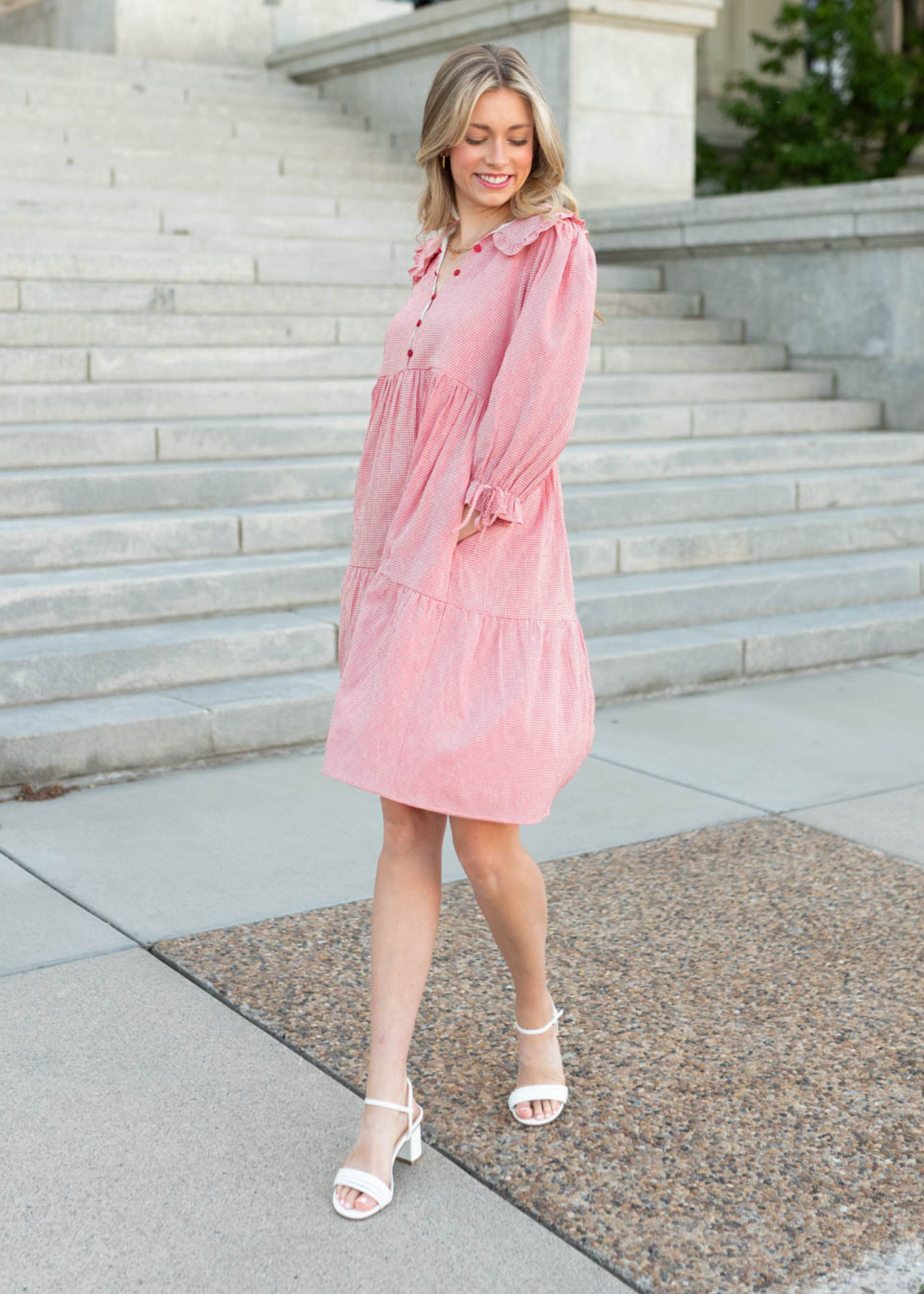 Red gingham dress with pockets
