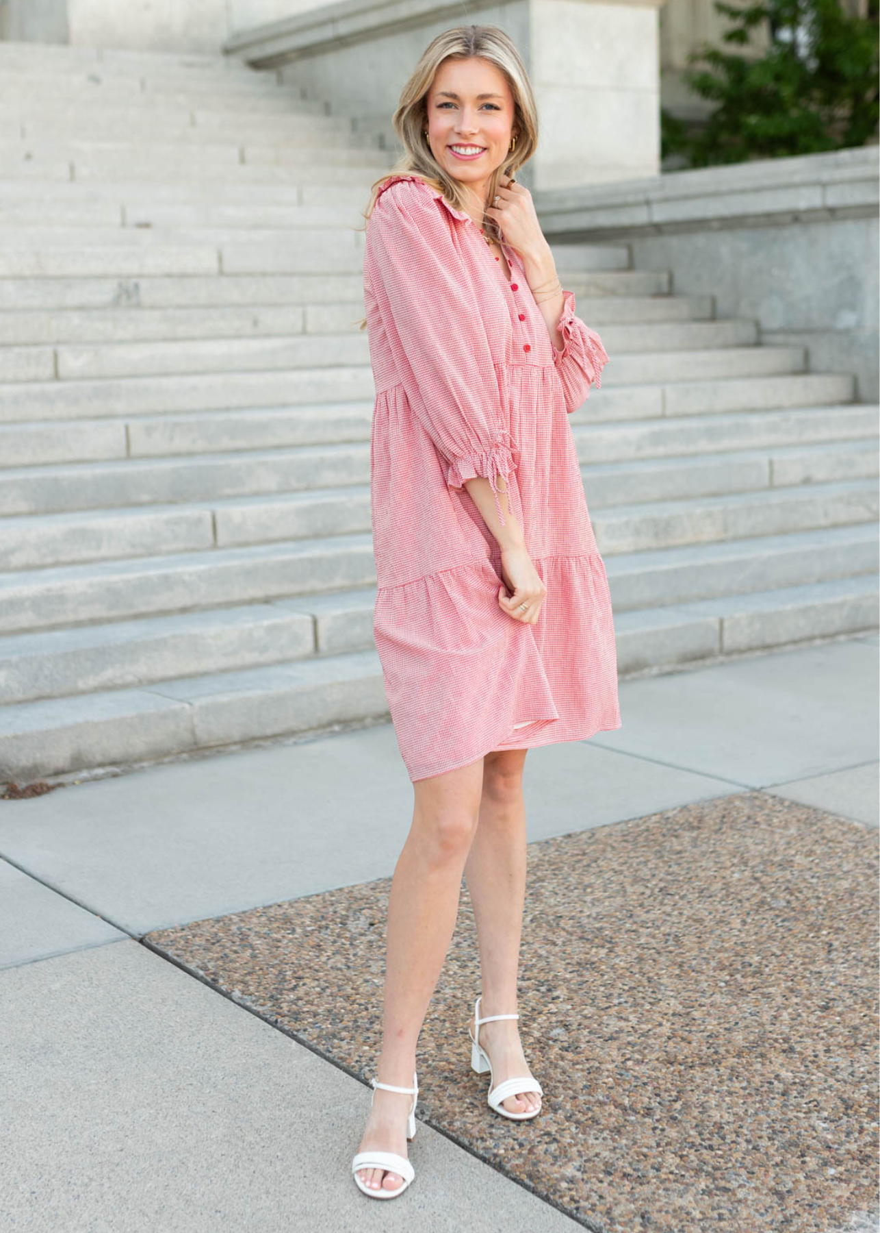 Side view of the red gingham dress