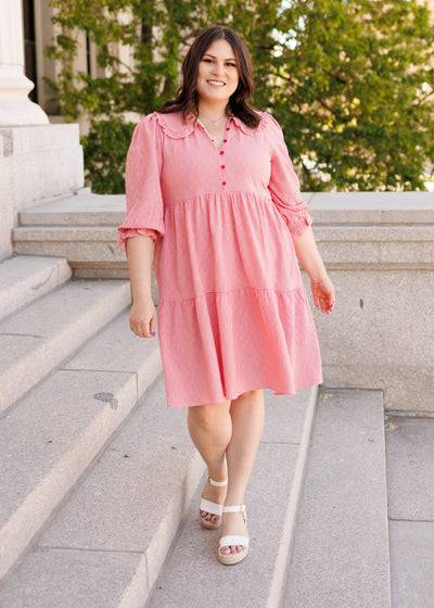 Red gingham dress with short sleeves