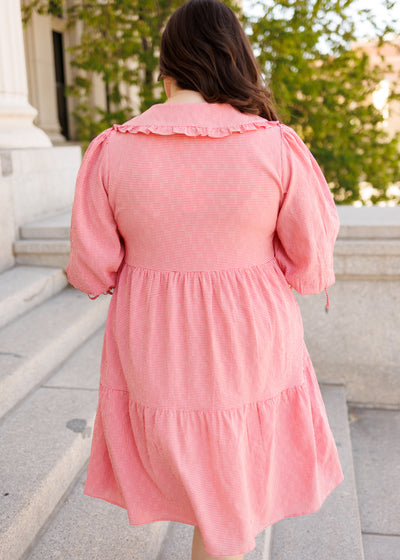 Back view of the plus size red gingham dress