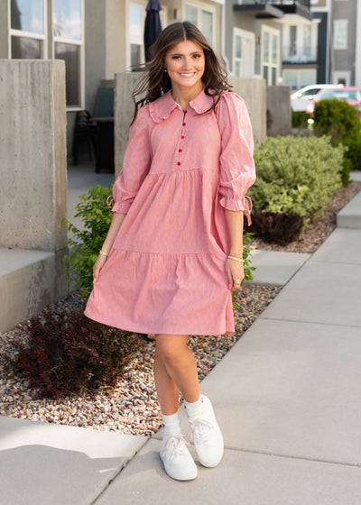 Red gingham dress with short sleeves
