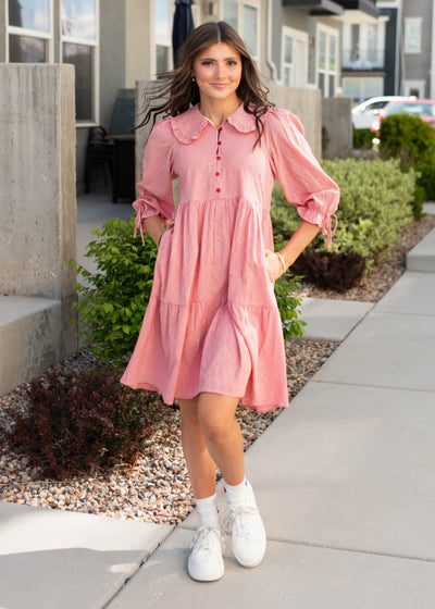 Short sleeve red gingham dress
