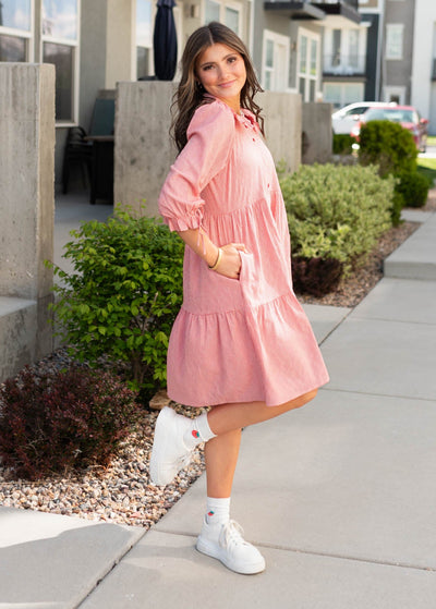 Side view of the red gingham dress