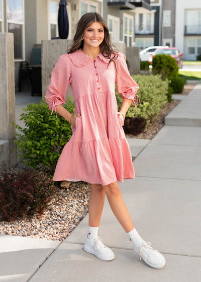 Short sleeve red gingham dress
