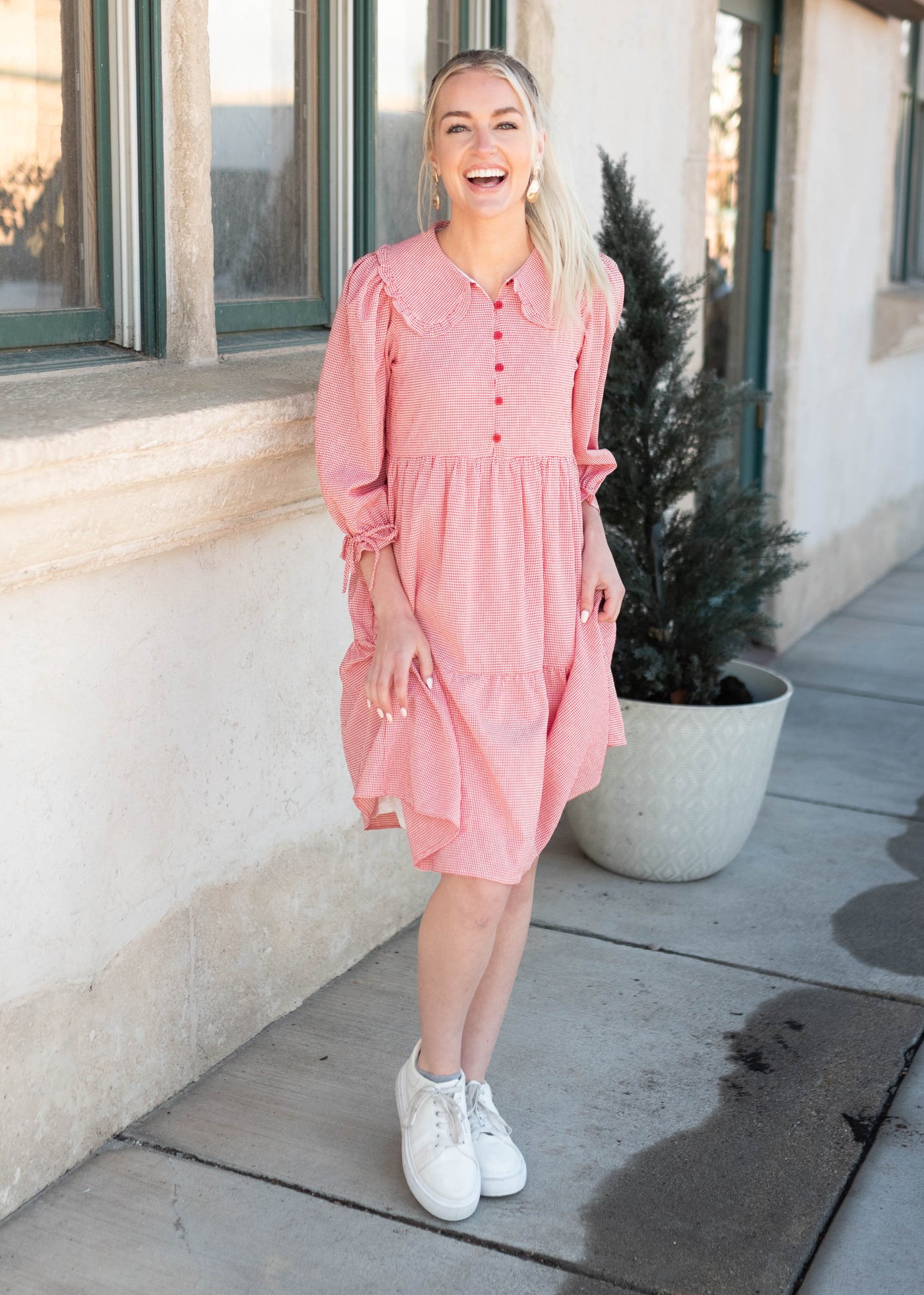 Macie Red Gingham Dress