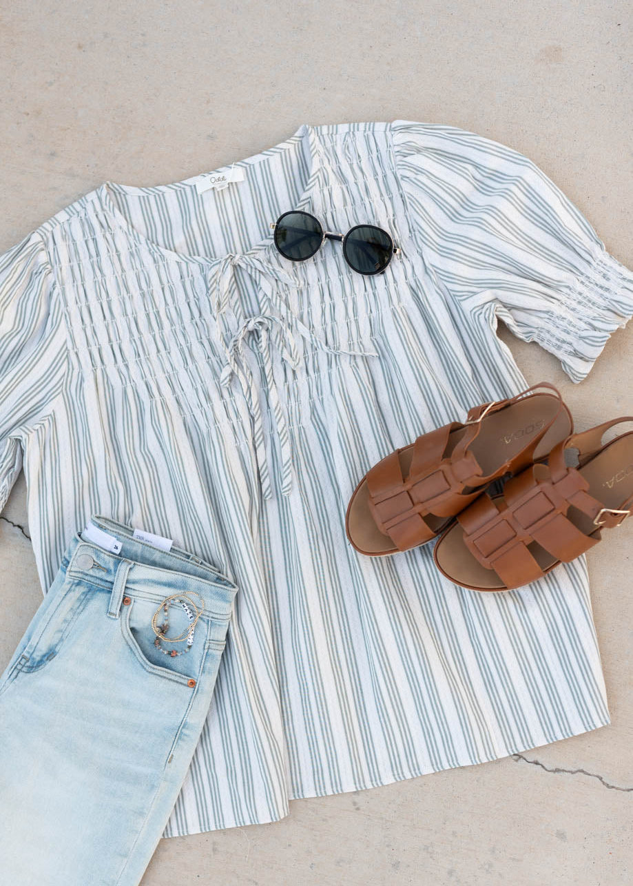 Short sleeve sage striped top