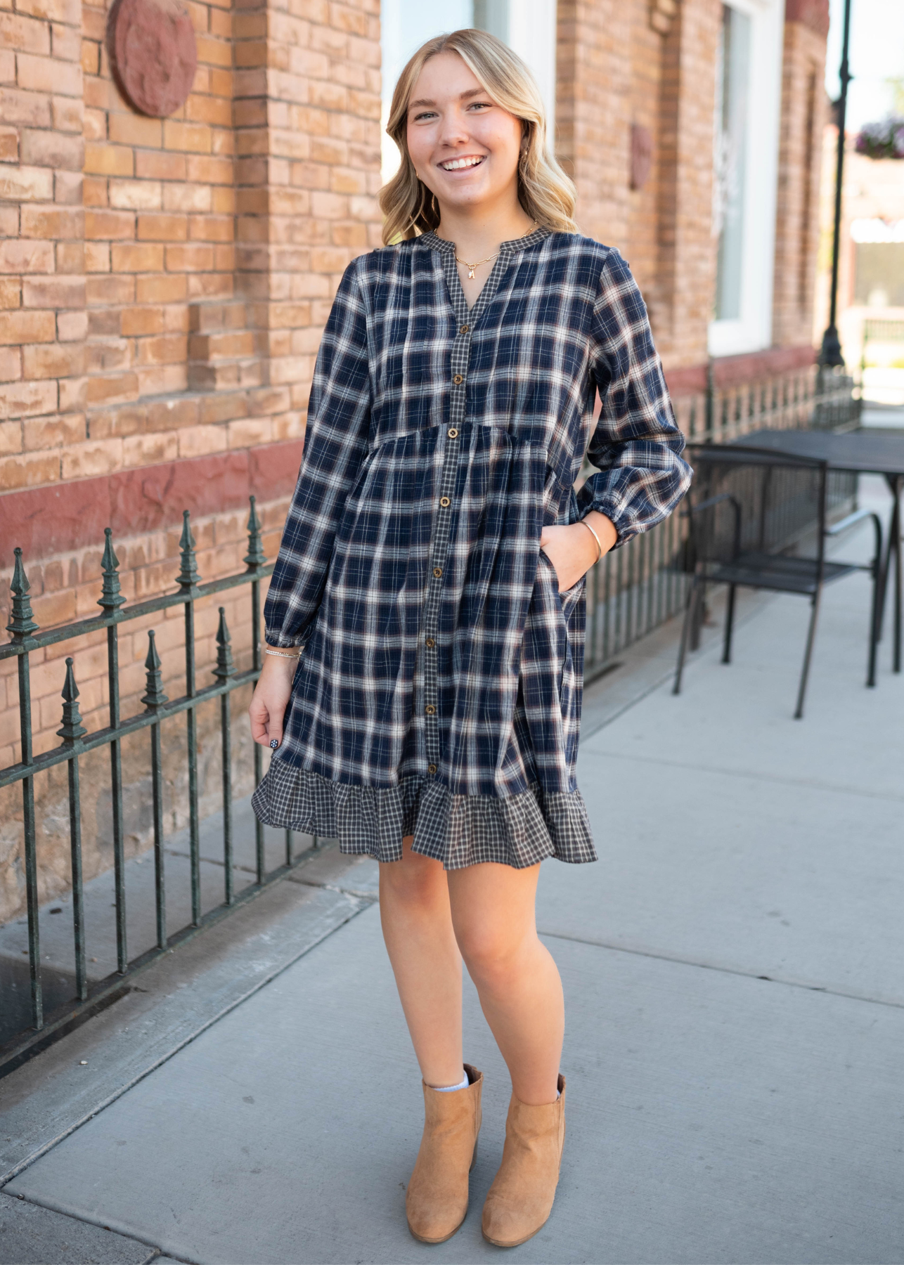 Navy plaid dress
