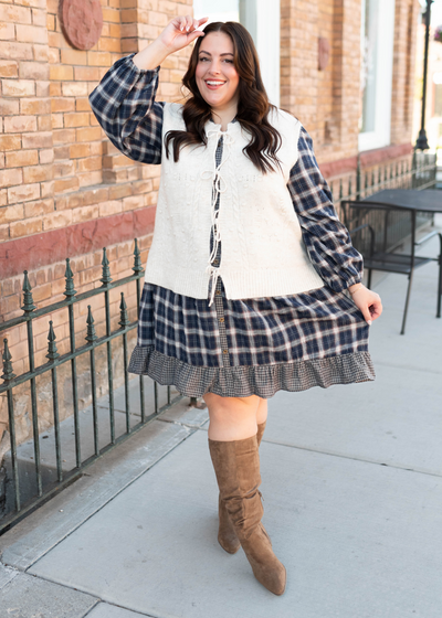 Plus size navy plaid dress