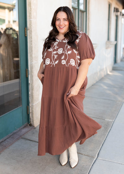 Maeve Brown Embroidered Dress