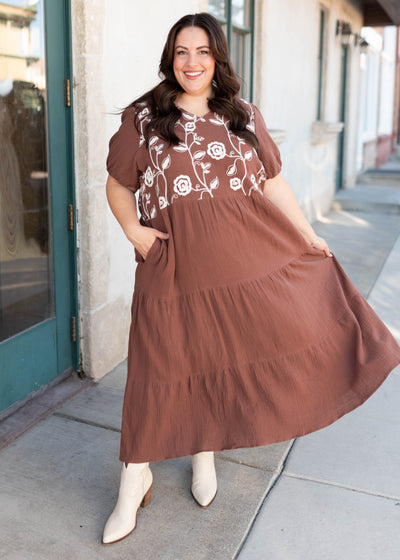 Maeve Brown Embroidered Dress