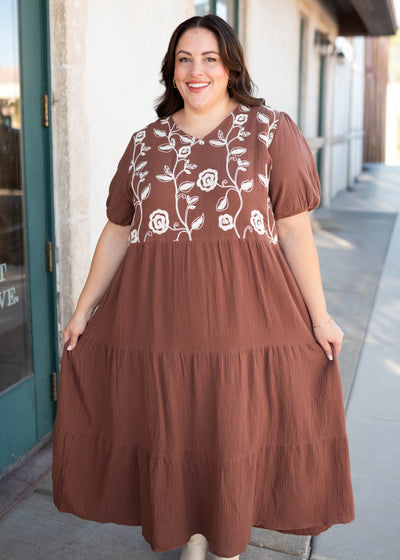 Maeve Brown Embroidered Dress