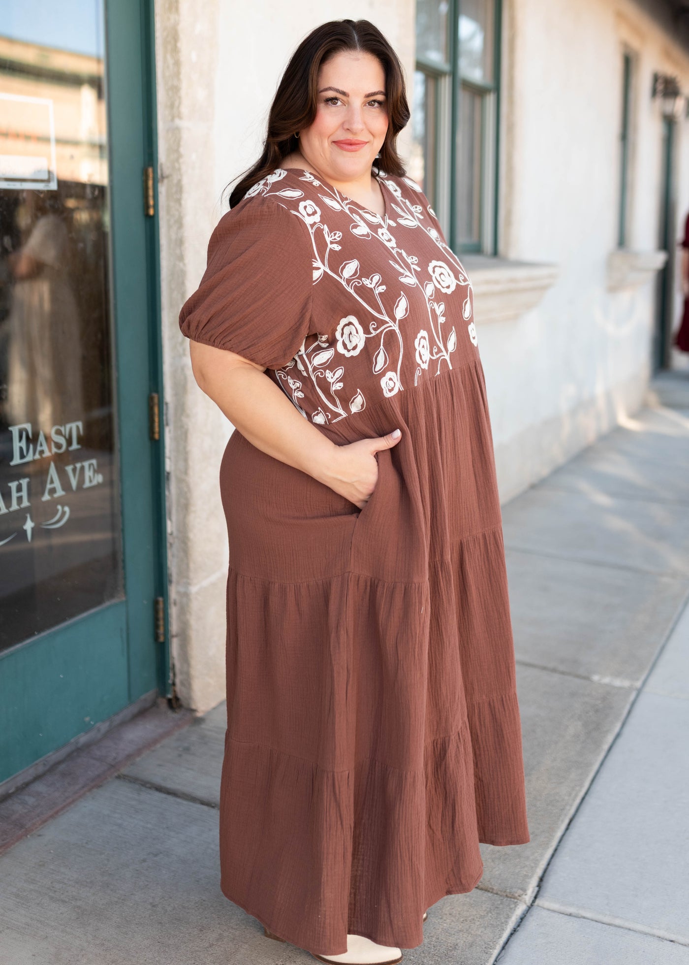 Maeve Brown Embroidered Dress