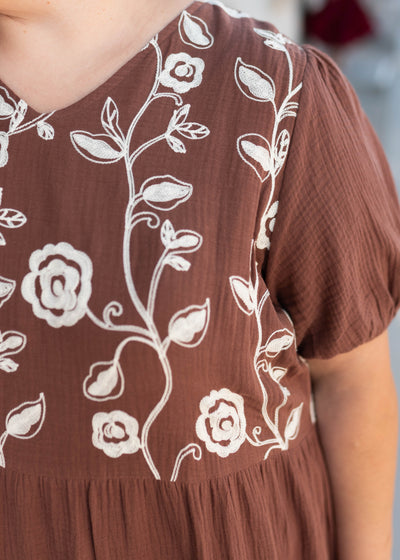 Maeve Brown Embroidered Dress