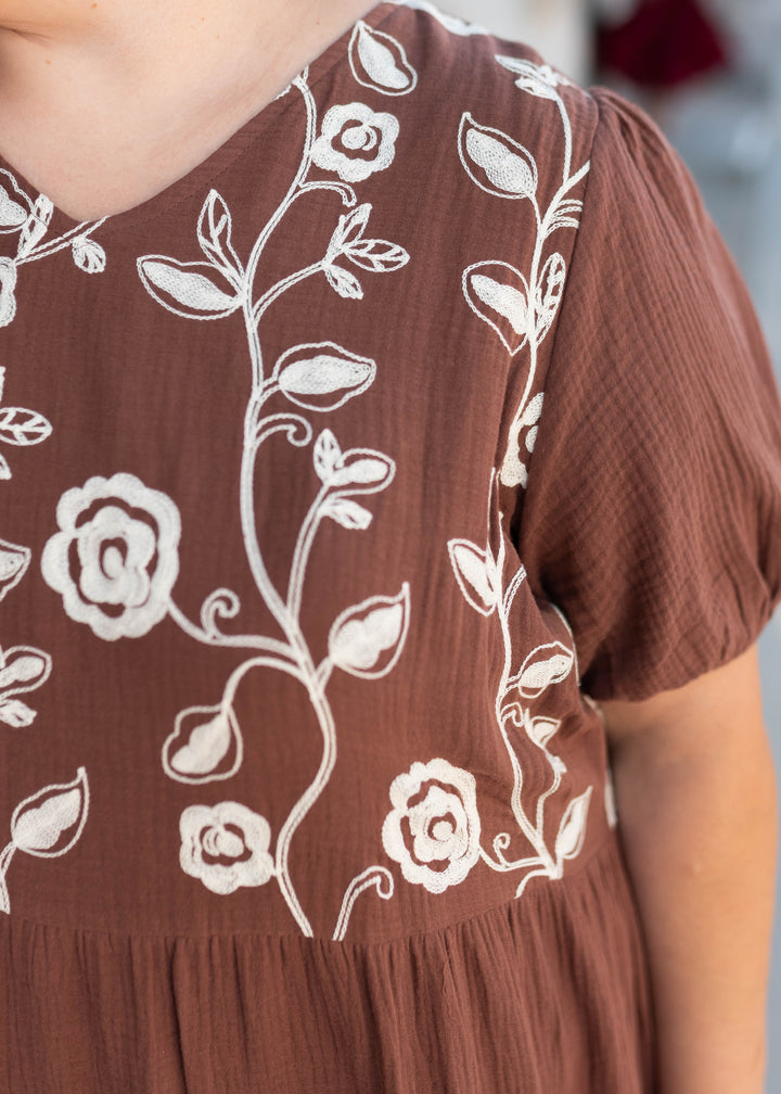Maeve Brown Embroidered Maxi Dress Tea N Rose – Lena Layne