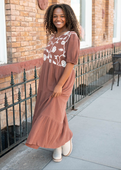 Maeve Brown Embroidered Dress
