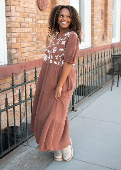 Maeve Brown Embroidered Dress